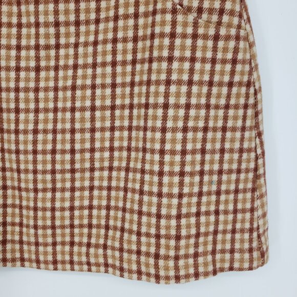 Lulus Plaid Mini Skirt M Sycamore A Line Pockets Tan Brown - Picture 6 of 9